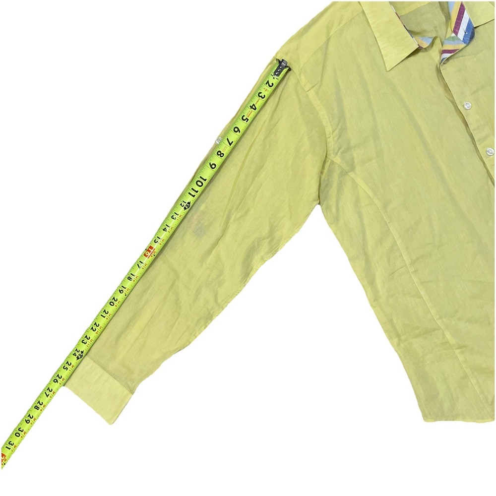 Jared Lang Linen Cotton Yellow Silver Button Down Long Sleeve Shirt Men‎ 3XL - Picture 4 of 8